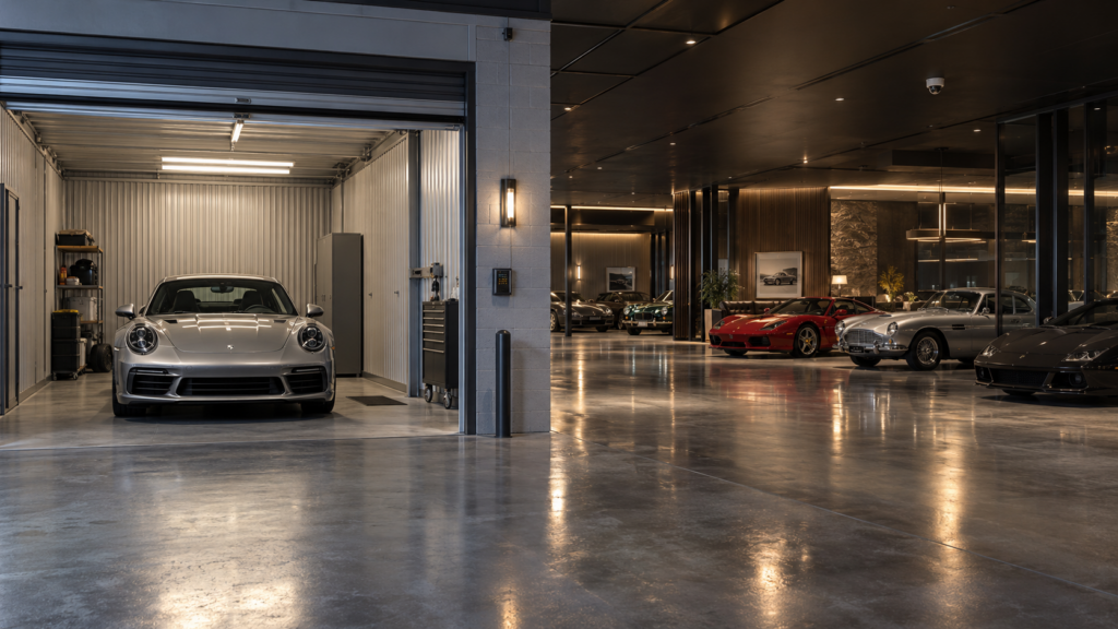 Comparison between basic indoor vehicle storage and premium exotic car storage